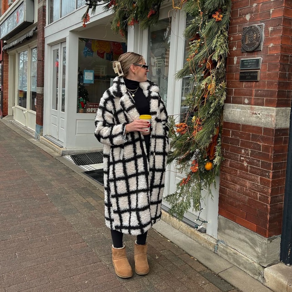 Pretty Little Thing Checkered Teddy Coat